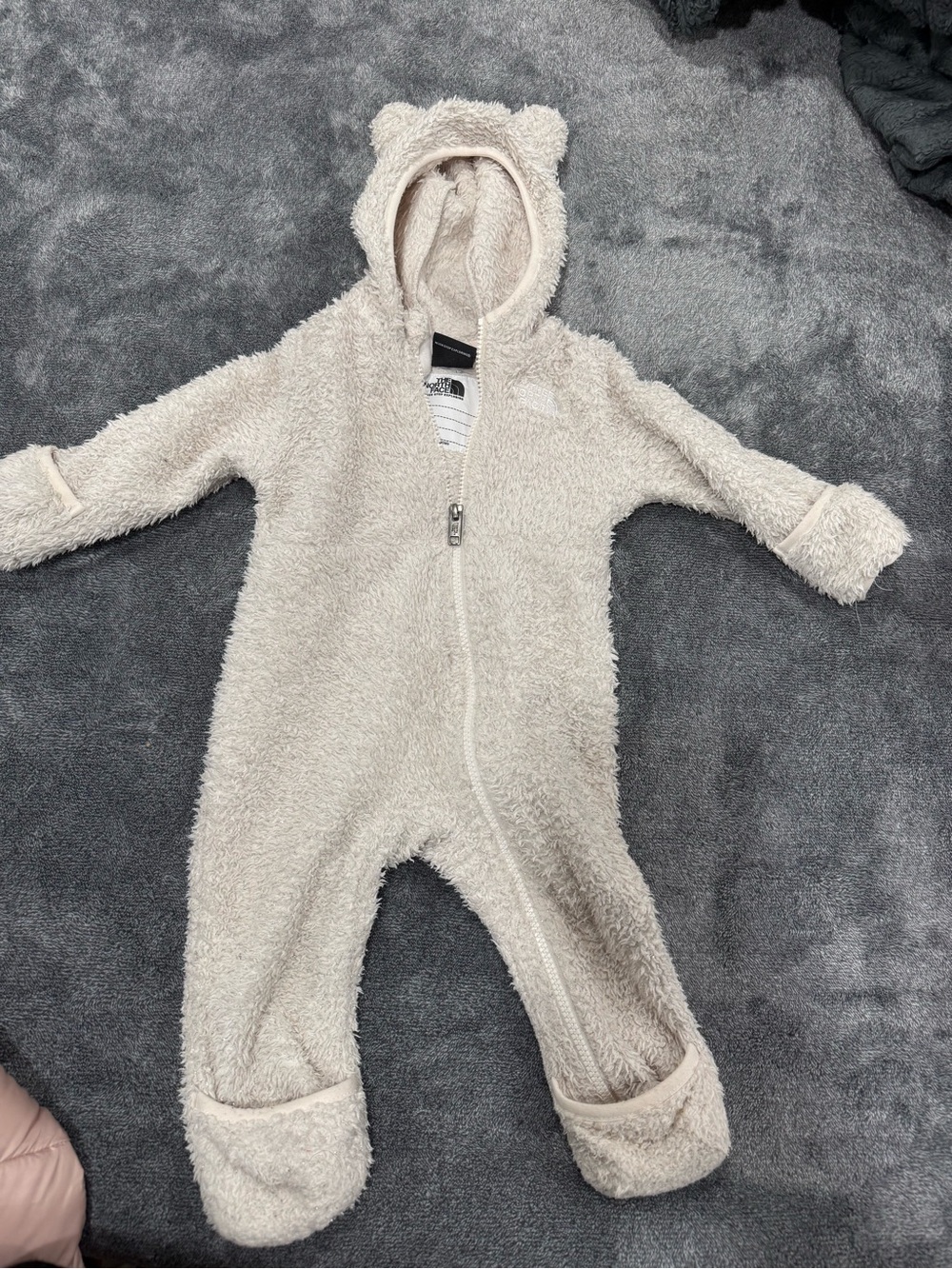 The North Face Cream Sherpa Baby One-Piece Footie with Hood